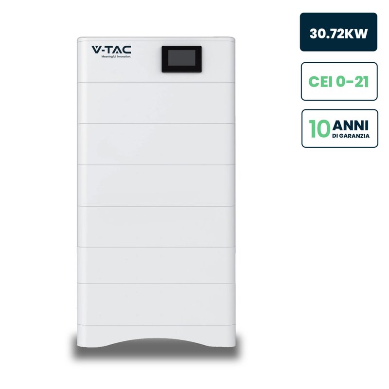 [FV120026] Kit 6 Moduli di Accumulo Impilabili Alta Tensione 30kWh LiFePO4 BMS Integrato, Inclusa Base e Box di Controllo, 100Ah, 307.2V, IP65, CEI 0-21 Garanzia 10 Anni SKU-120026