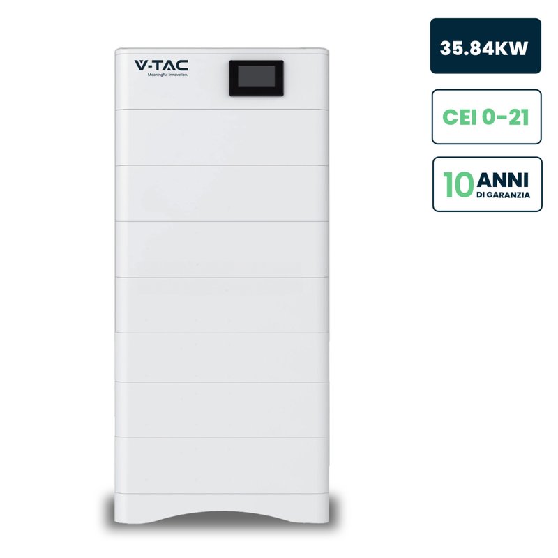 [FV120027] Kit 7 Moduli di Accumulo Impilabili Alta Tensione 35kWh LiFePO4 BMS Integrato, Inclusa Base e Box di Controllo, 100Ah, 358.4V, IP65, CEI 0-21 Garanzia 10 Anni SKU-120027
