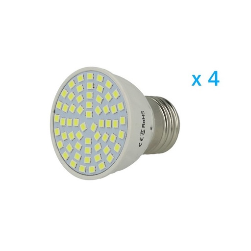 [AA6200] 4 pz lampade LED E27 spot 3,5W, bianco freddo 6000K, 60 SMD 2835