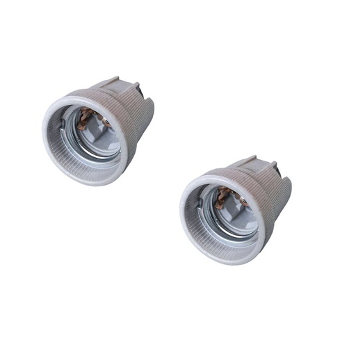 [EX-CP800X2] 2 Pezzi Portalampade E27 Ceramica Porcellana con Viti per Fili e Gancio in Ferro per Cantieri