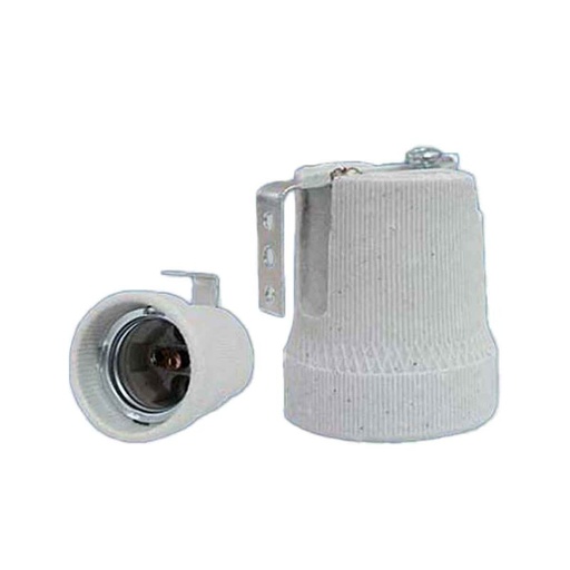 [EX-F519X2] 2 Pezzi Portalampade E27 in Ceramica Porcellana con Viti per Fili e Gancio in Ferro per Cantieri