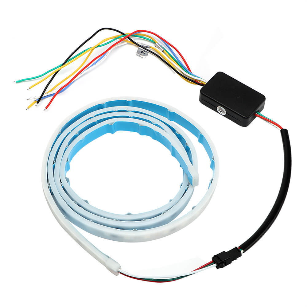 [LN1208Y] Kit Tubo Striscia Led Per Baule Cofano Posteriore Auto 120cm Freccia Dinamica Arancione Luci Posizione Stop Posteriore Rosso Retromarcia RGB