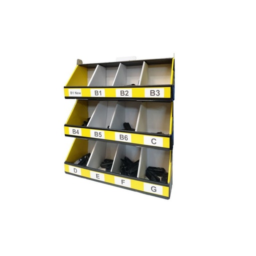 [S98588] Kit Espositore In Cartone Con 3 Piani 12 Posti Per Attacchi Connettori Adattatori Del Spazzole Tergicristallo S985