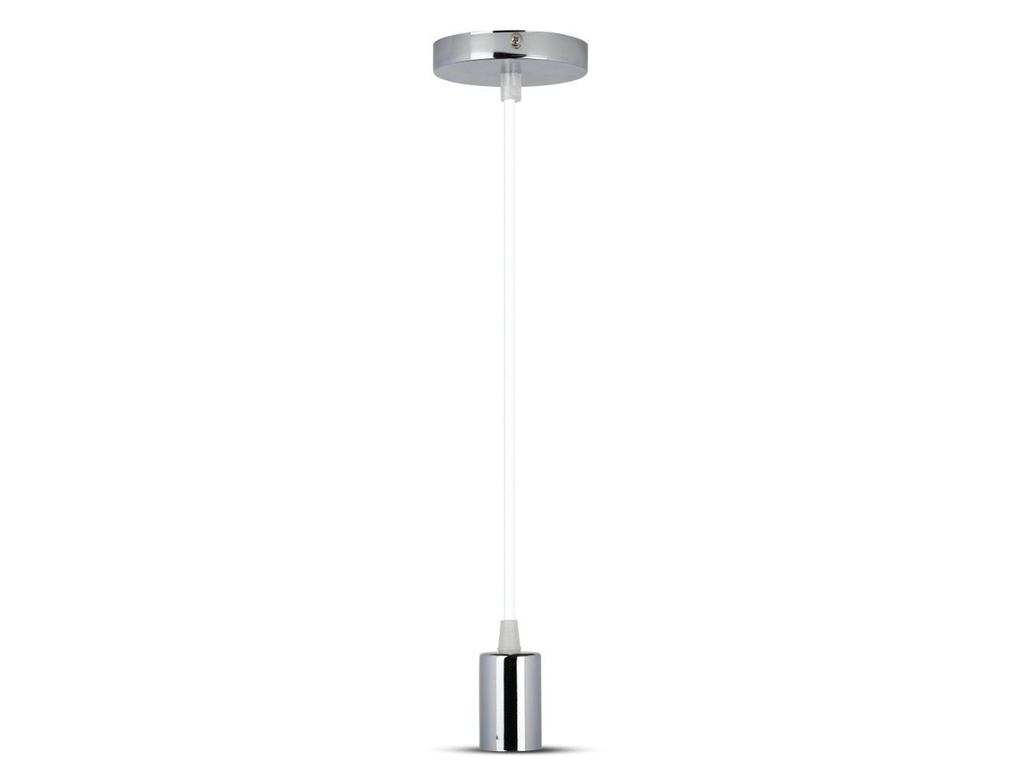 [SV3755W] Lampada A Sospensione Cilindro in Metallo Cromato Attacco E27 Cavo Bianco SKU-3755