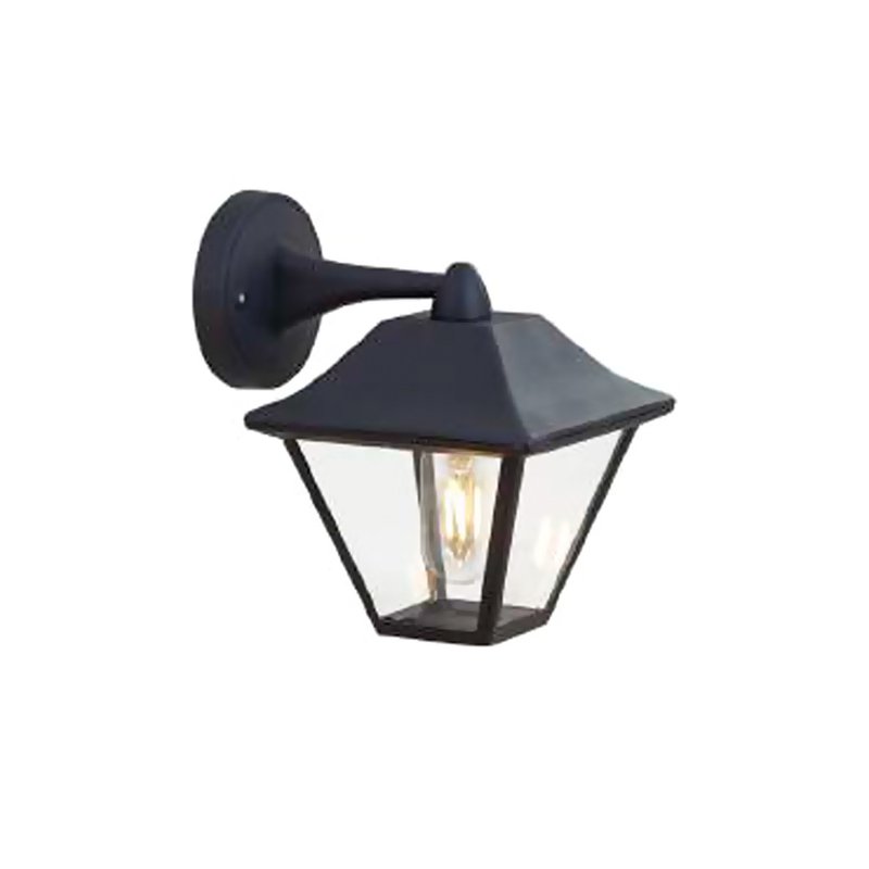 [HS8686] Lampada da Muro a Lanterna Giardino in Vetro Attacco E27 Colore Nero Opaco IP44 Classica SKU-8686