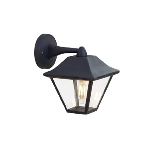 [HS8686] Lampada da Muro a Lanterna Giardino in Vetro Attacco E27 Colore Nero Opaco IP44 Classica SKU-8686