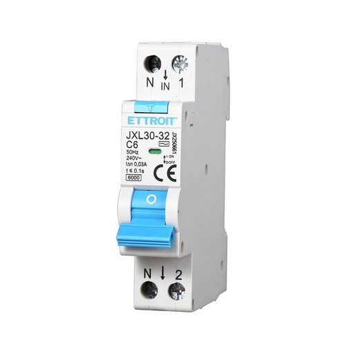 [JX250661] Interruttore Magnetotermico Differenziale 1P+N 6A 6KA 30mA 220V Occupa 1 Modulo DIN