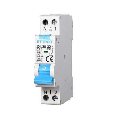 [JX253261] Interruttore Magnetotermico Differenziale 1P+N 32A 6KA 30mA 220V Occupa 1 Modulo DIN