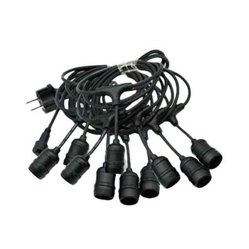 [AP027209] 11M Catena Luminosa Esterno 10 Portalampada E27 Da 11 Metri Cavo Nero Prolungabile IP65 Outdoor Giardino Terrazzo Cortile | 11 M, NERO