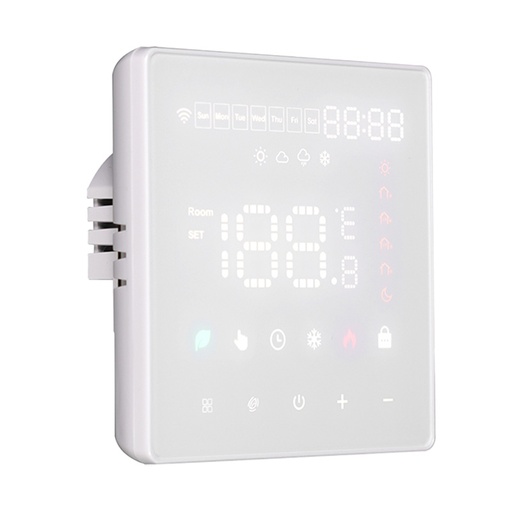 [MMT1241] Termostato WIFI Touch Protocollo WIFI 2.4G TUYA, Smart Life Quadrata Compatibile Con Scatola 502 Riscaldamento Caldaia a Gas Riscaldamento Pavimento Con Acqua Bianco 3A 100-250V IP20