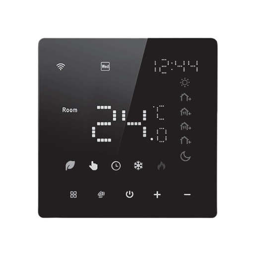 [MMT1242] Termostato WIFI Touch Protocollo WIFI 2.4G TUYA, Smart Life Quadrata Compatibile Con Scatola 502 Riscaldamento Caldaia a Gas Riscaldamento Pavimento Con Acqua Nero 3A 100-250V IP20