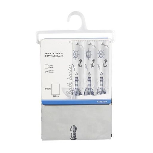 [AB413344] Tenda Doccia 180X180cm In PEVA Con Disegno Faro Sul Mare