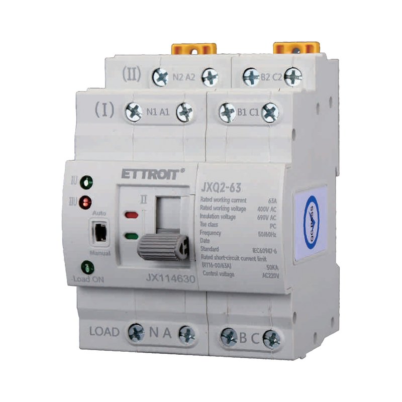 ATS Commutatore di Trasferimento Automatico Fotovoltaico 4P 4M Doppio Alimentazione 63A AC 400V IP20 IEC60947-6-1