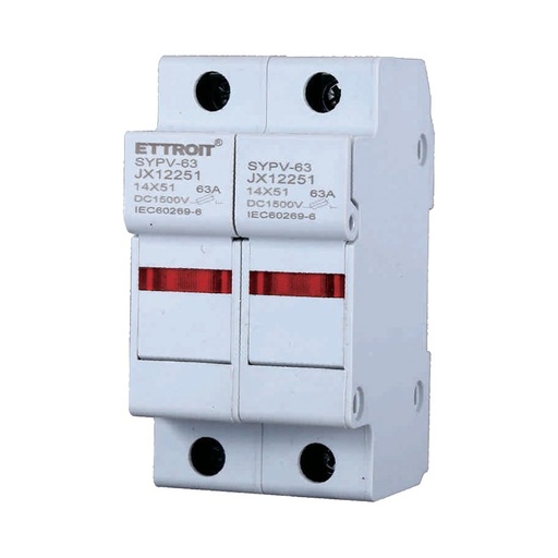 [JX12251] Portafusibile Modulare DC Fotovoltaico 2P 2M D14X51mm 63A DC 1000V IP20 IEC60269-6