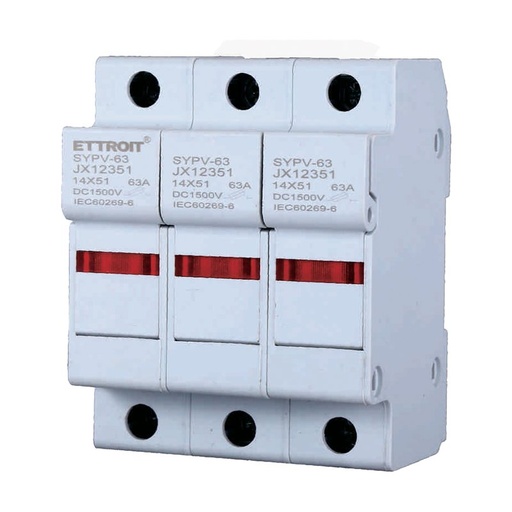 [JX12351] Portafusibile Modulare DC Fotovoltaico 3P 3M D14X51mm 63A DC 1000V IP20 IEC60269-6