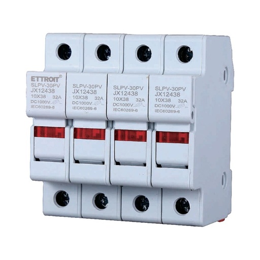 [JX12438] Portafusibile Modulare DC Fotovoltaico 4P 4M D10X38mm 32A DC 1000V IP20 IEC60269-6