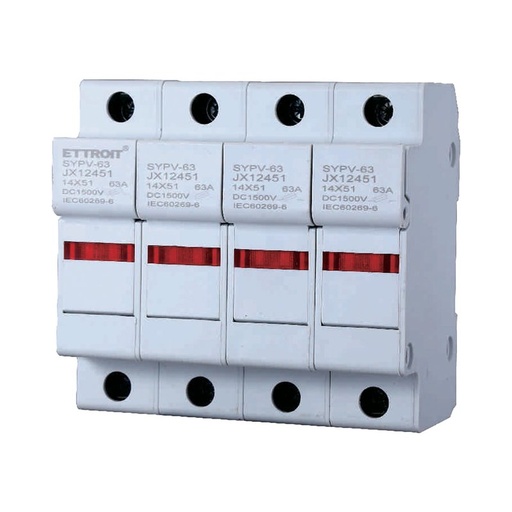 [JX12451] Portafusibile Modulare DC Fotovoltaico 4P 4M D14X51mm 63A DC 1000V IP20 IEC60269-6