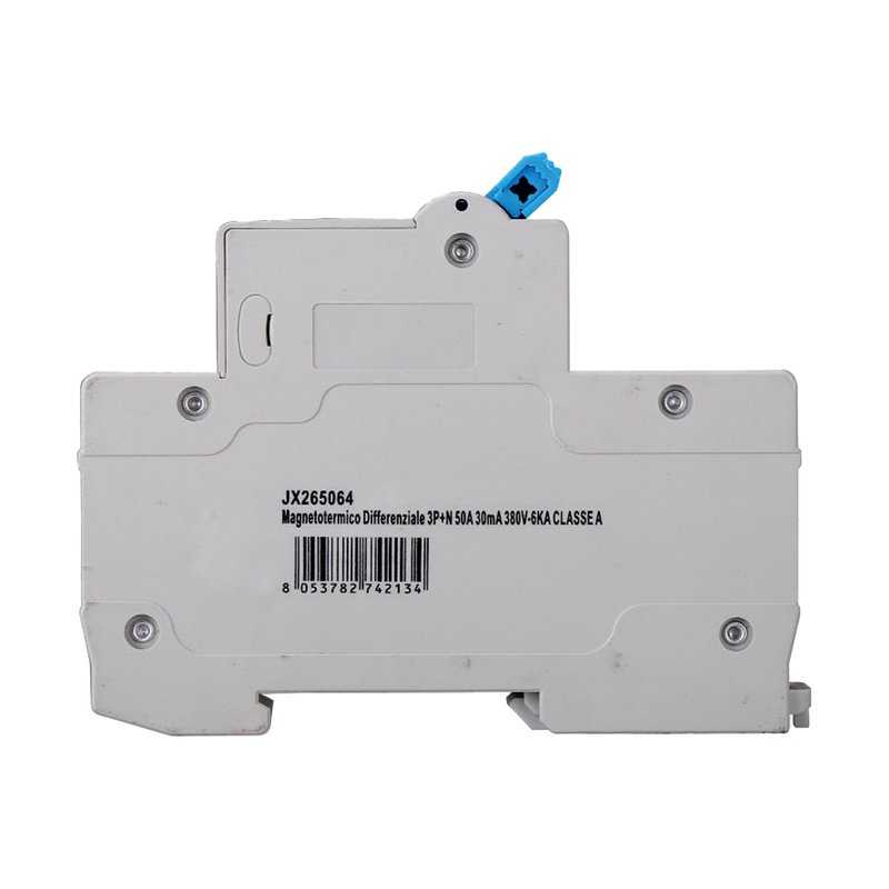 [JX265064] RCBO Interruttore Magnetotermico Differenziale Tipo A Curva C 3P+N 4M 6000A 30mA C50A AC 400V IP20 IEC61009-1