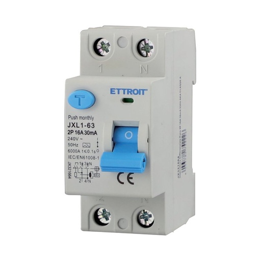 [JX321664] ETTROIT RCCB Interruttore Differenziale Puro Tipo A 1P+N 2M 6000A 30mA 16A AC 230V IP20 IEC61008-1