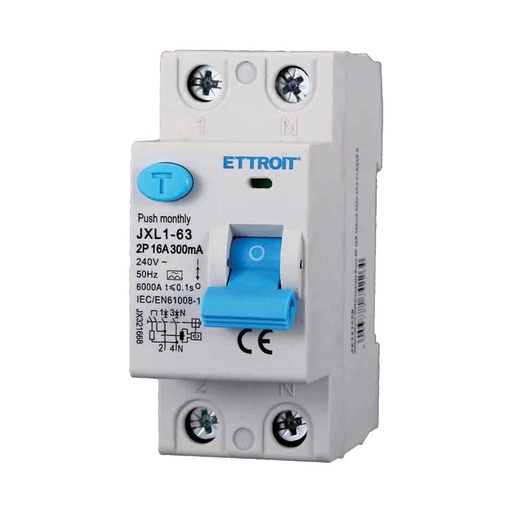 [JX321668] ETTROIT RCCB Interruttore Differenziale Puro Tipo A 1P+N 2M 6000A 300mA 16A AC 230V IP20 IEC61008-1