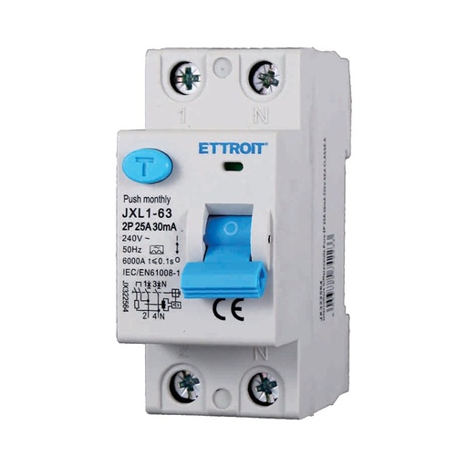 [JX322564] ETTROIT RCCB Interruttore Differenziale Puro Tipo A 1P+N 2M 6000A 30mA 25A AC 230V IP20 IEC61008-1