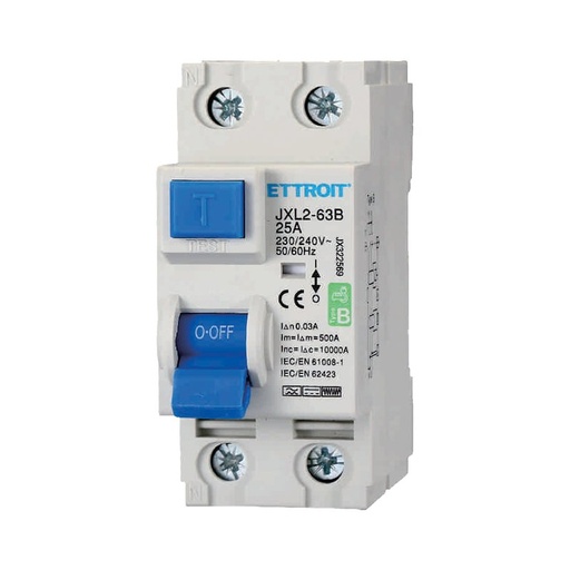 [JX322569] ETTROIT RCCB Interruttore Differenziale Puro Tipo B 1P+N 2M 10000A 30mA 25A AC 230V IP20 IEC61008-1 / IEC62423