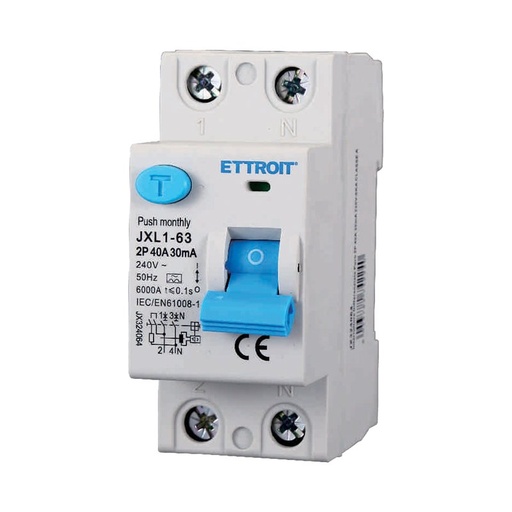 [JX324064] ETTROIT RCCB Interruttore Differenziale Puro Tipo A 1P+N 2M 6000A 30mA 40A AC 230V IP20 IEC61008-1