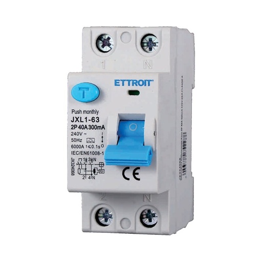 [JX324068] ETTROIT RCCB Interruttore Differenziale Puro Tipo A 1P+N 2M 6000A 300mA 40A AC 230V IP20 IEC61008-1