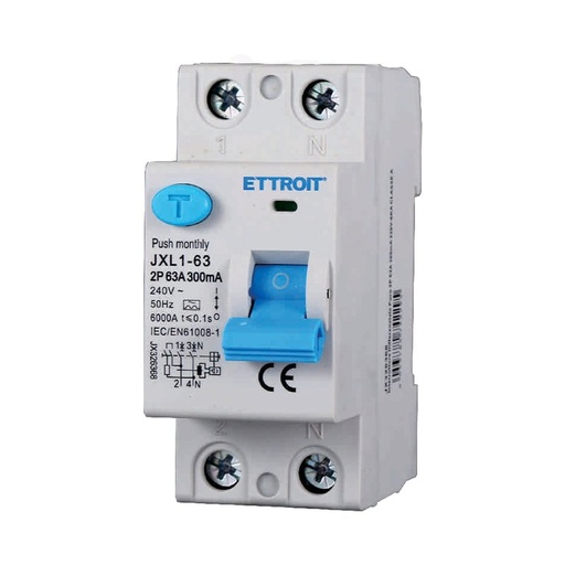 [JX326368] ETTROIT RCCB Interruttore Differenziale Puro Tipo A 1P+N 2M 6000A 300mA 63A AC 230V IP20 IEC61008-1