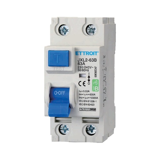 [JX326369] ETTROIT RCCB Interruttore Differenziale Puro Tipo B 1P+N 2M 10000A 30mA 63A AC 230V IP20 IEC61008-1 / IEC62423