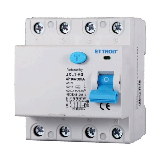 [JX341664] ETTROIT RCCB Interruttore Differenziale Puro Tipo A 3P+N 4M 6000A 30mA 16A AC 400V IP20 IEC61008-1