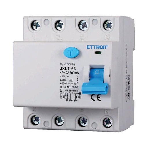 [JX344068] ETTROIT RCCB Interruttore Differenziale Puro Tipo A 3P+N 4M 6000A 300mA 40A AC 400V IP20 IEC61008-1