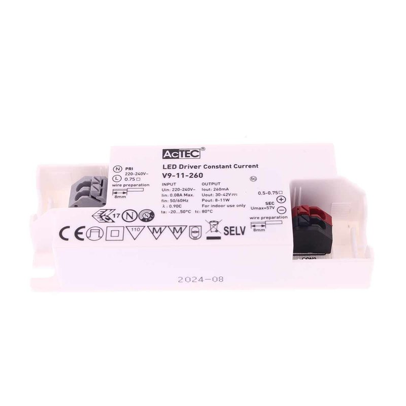 Driver LED Corrente Costante V9, Input 220-240V AC, correnti 260-1400mA