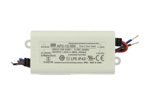 [MW-APC-12-350] Led Driver CC MeanWell APC-12-350 Trasformatore 350mA 9V-36V DC 12W Corrente Costante IP42
