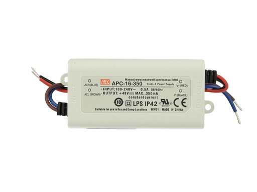 [MW-APC-16-350] Led Driver CC MW MEAN WELL APC-16-350 Trasformatore 350mA 12V-48V DC 16W Corrente Costante IP42
