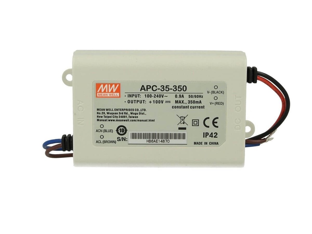 Led Driver CC MW MEAN WELL APC-35-350 Trasformatore 350mA 28V-100V DC 35W Corrente Costante IP42