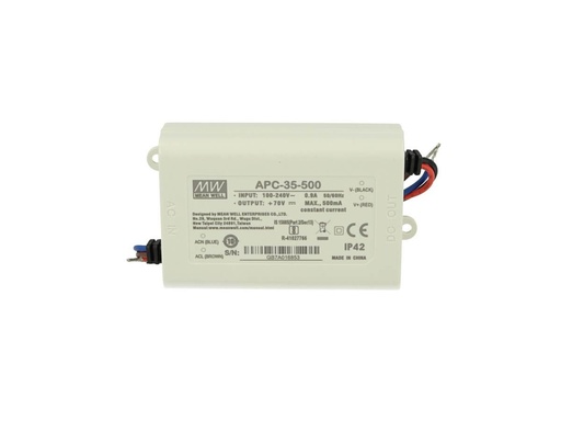 [MW-APC-35-500] Led Driver CC MeanWell APC-35-500 Trasformatore 500mA 25V-70V DC 35W Corrente Costante IP42