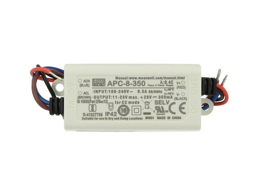 [MW-APC-8-350] Led Driver CC MeanWell APC-8-350 Trasformatore 350mA 11V-23V DC 8W Corrente Costante IP42