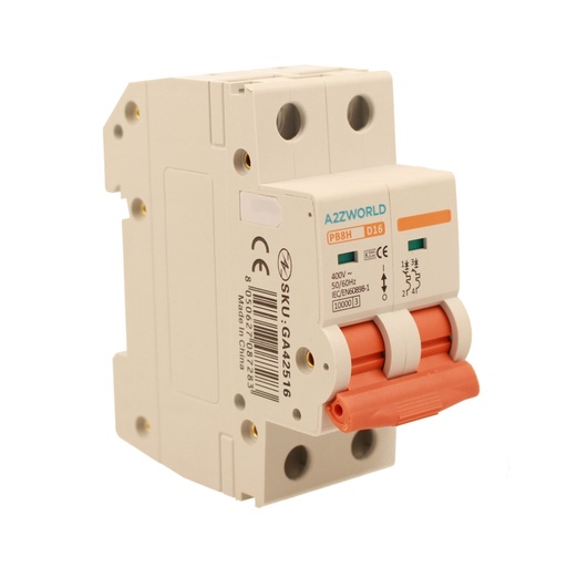 [GA42516] A2ZWORLD MCB Interruttore Magnetotermico Automatico Curva D 2P 2M 10000A D16A AC 400V IP20 IEC60898-1 PB8H