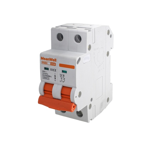 [GA42516] MeanWell MCB Interruttore Magnetotermico Automatico Curva D 2P 2M 10000A D16A AC 400V IP20 IEC60898-1 PB8H