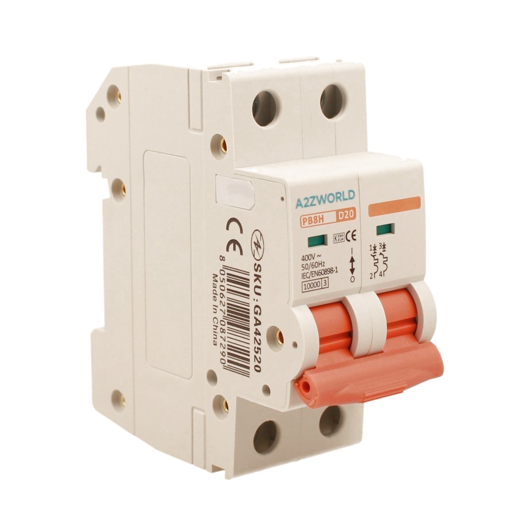 MCB Interruttore Magnetotermico Automatico Curva D 2P 2M 10000A D20A AC 400V IP20 PB8H