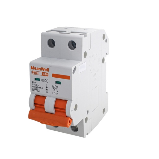 [GA42520] MeanWell MCB Interruttore Magnetotermico Automatico Curva D 2P 2M 10000A D20A AC 400V IP20 IEC60898-1 PB8H