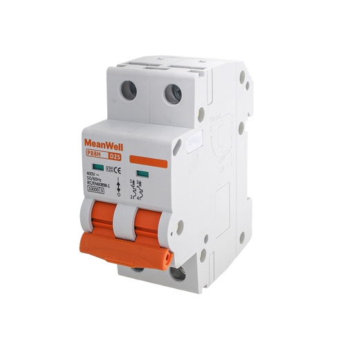 [GA42525] MeanWell MCB Interruttore Magnetotermico Automatico Curva D 2P 2M 10000A D25A AC 400V IP20 IEC60898-1 PB8H