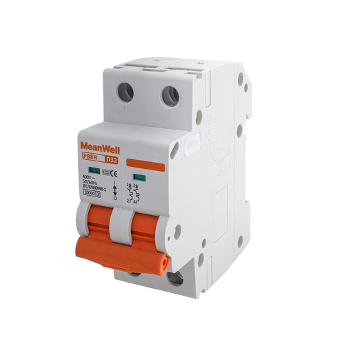 [GA42532] MeanWell MCB Interruttore Magnetotermico Automatico Curva D 2P 2M 10000A D32A AC 400V IP20 IEC60898-1 PB8H