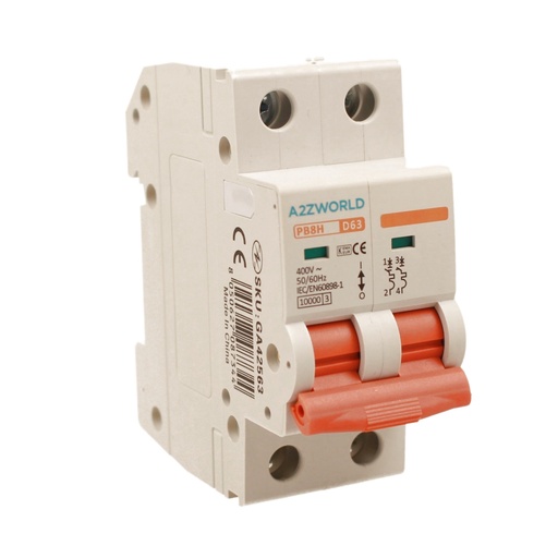 [GA42563] MCB Interruttore Magnetotermico Automatico Curva D 2P 2M 10000A D63A AC 400V IP20 PB8H