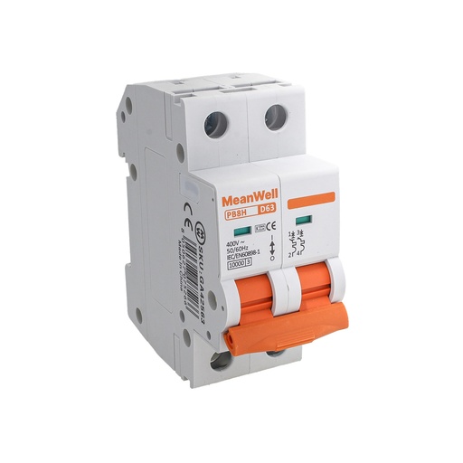 [GA42563] MeanWell MCB Interruttore Magnetotermico Automatico Curva D 2P 2M 10000A D63A AC 400V IP20 IEC60898-1 PB8H