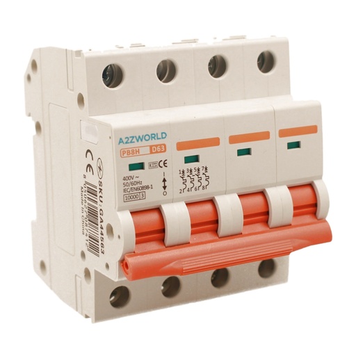 [GA44563] MCB Interruttore Magnetotermico Automatico Curva D 4P 4M 10000A D63A AC 400V IP20 PB8H