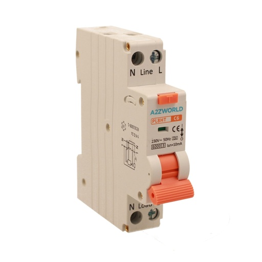 RCBO Interruttore Magnetotermico Differenziale Tipo A Curva C 1P+N 1M 6000A 10mA Per Zone Umide AC 230V IP20 IEC61009-1 PL8HT, Corrente Disponibili 6A 10A 16A 20A 25A 32A