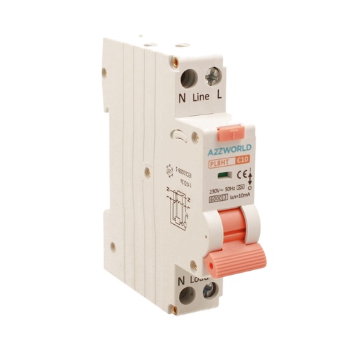 [GB67710] RCBO Interruttore Magnetotermico Differenziale Tipo A Curva C 1P+N 1M 6000A 10mA Per Zone Umide C10A AC 230V IP20 IEC61009-1 PL8HT