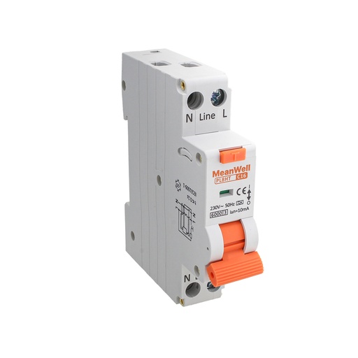 [GB67716] MeanWell RCBO Interruttore Magnetotermico Differenziale Tipo A Curva C 1P+N 1M 6000A 10mA Per Zone Umide C16A AC 230V IP20 IEC61009-1 PL8HT